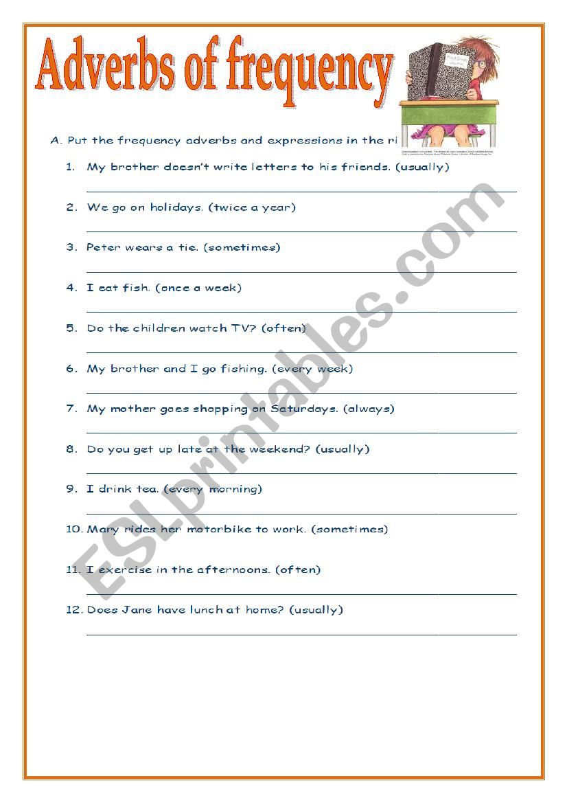 Adverbs of frequency 2 pages worksheet