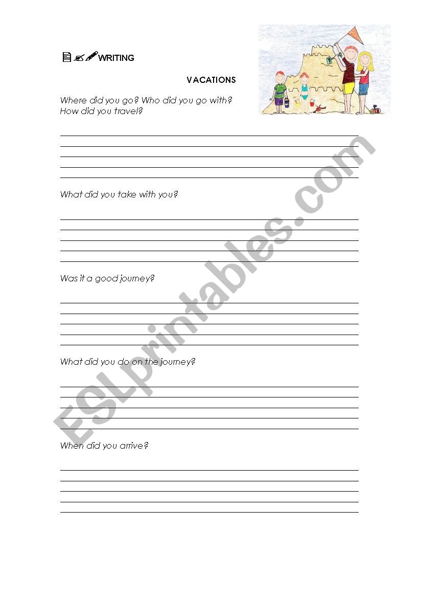 Guided writing - Vacations worksheet