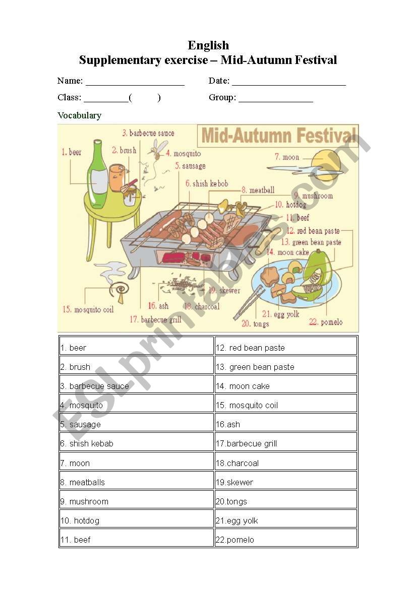 mid autumn festival worksheet