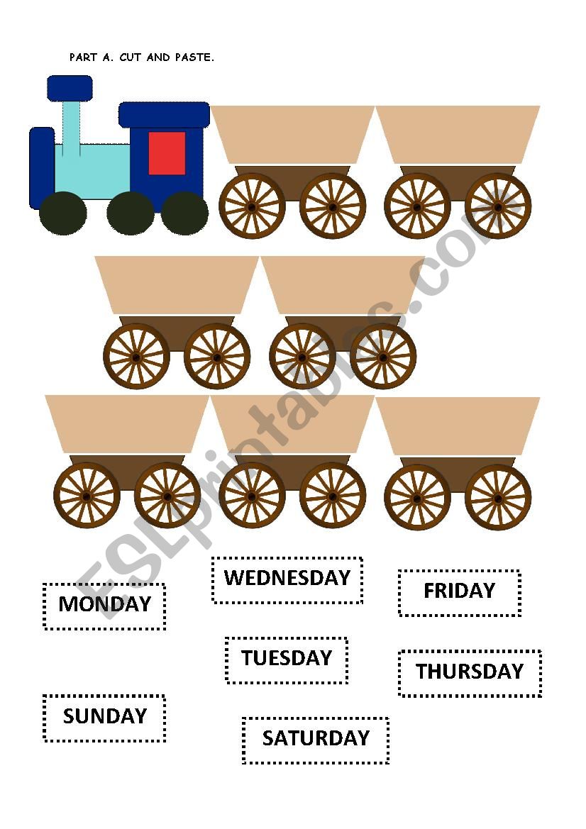 Days of Week Train and Foods worksheet