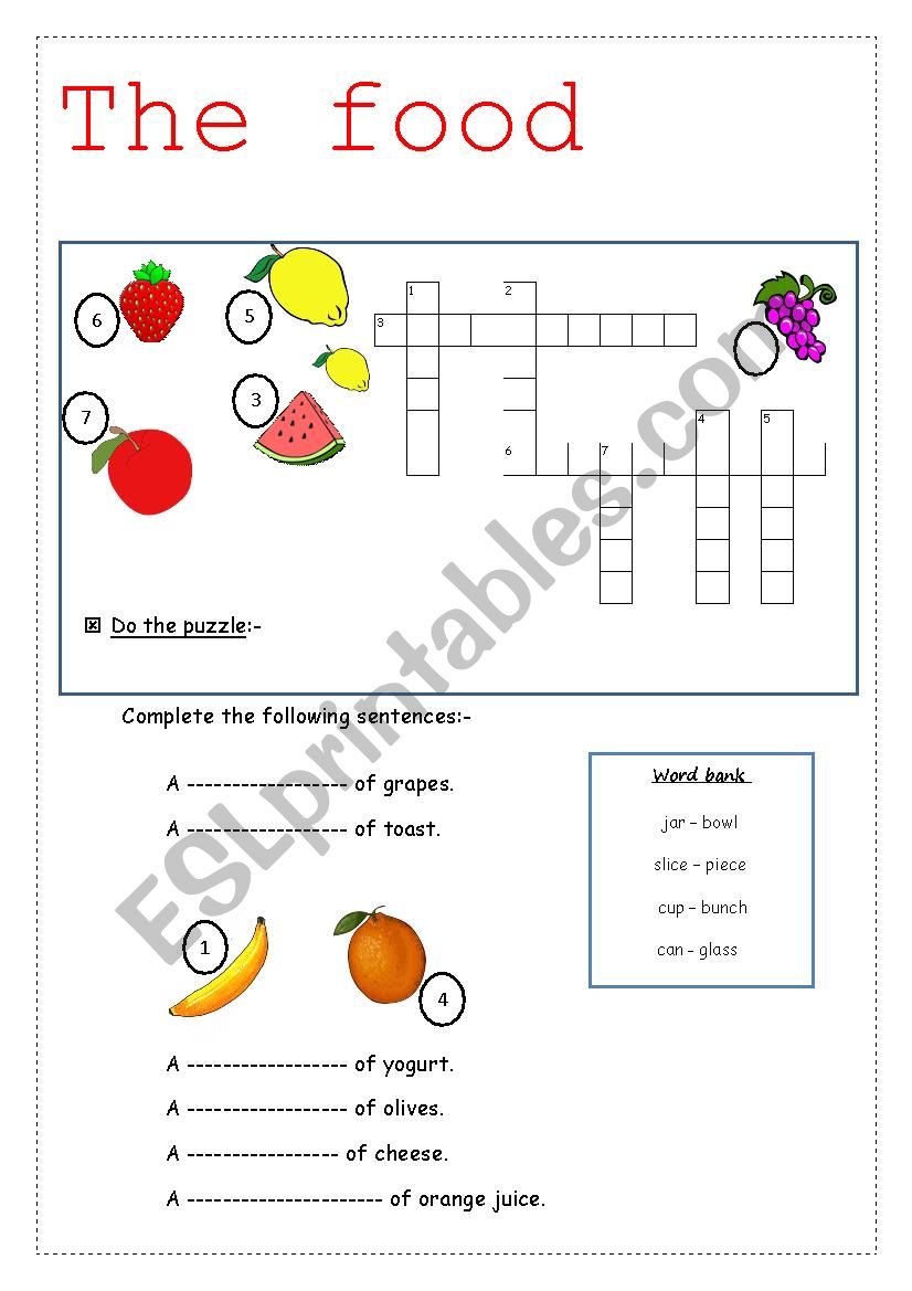 the food  worksheet