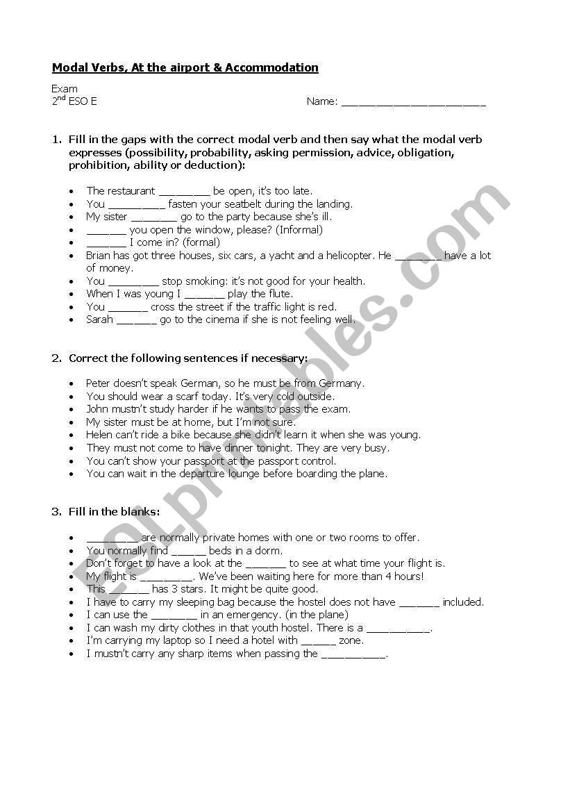 Exam Modal verbs and vocabulary