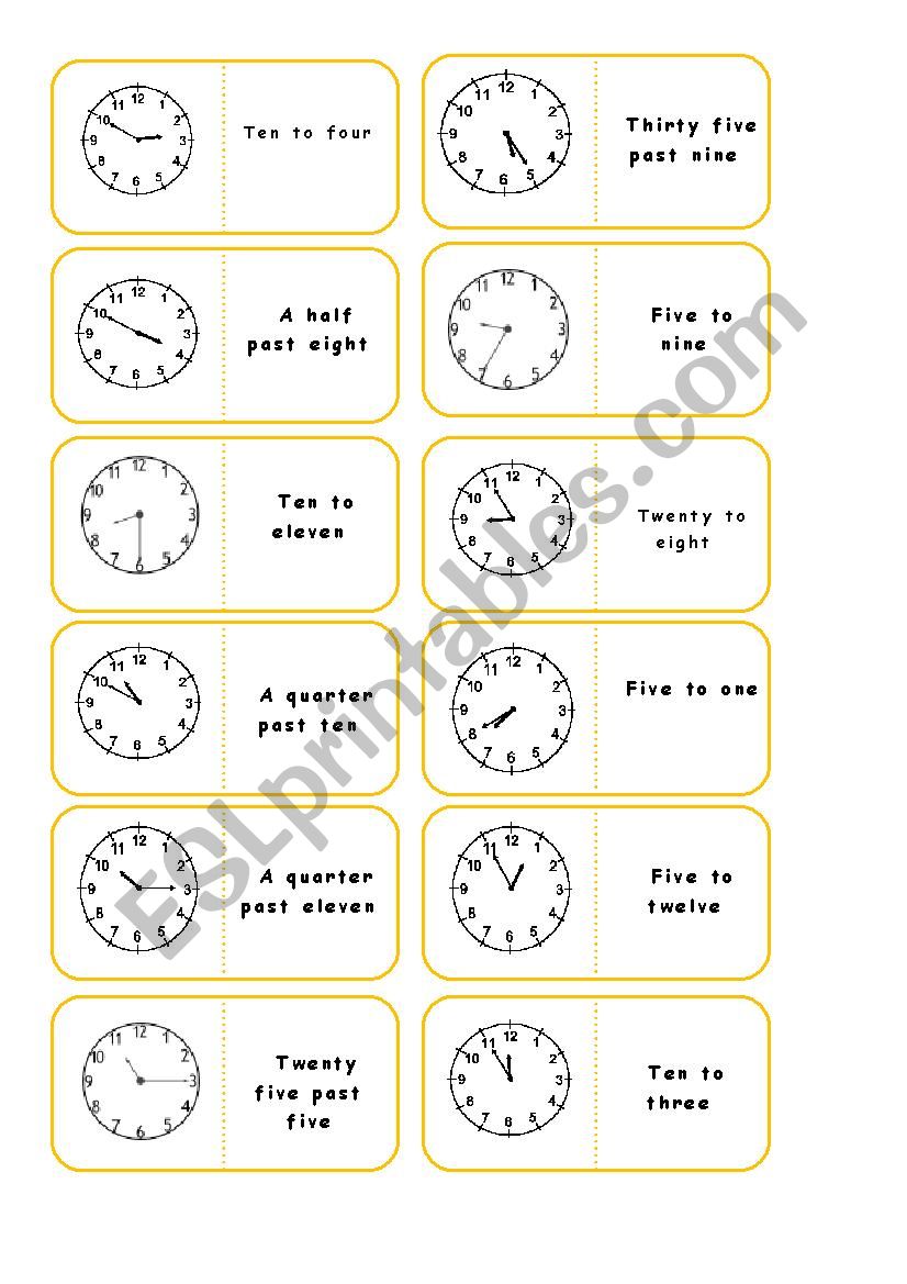 time domino worksheet