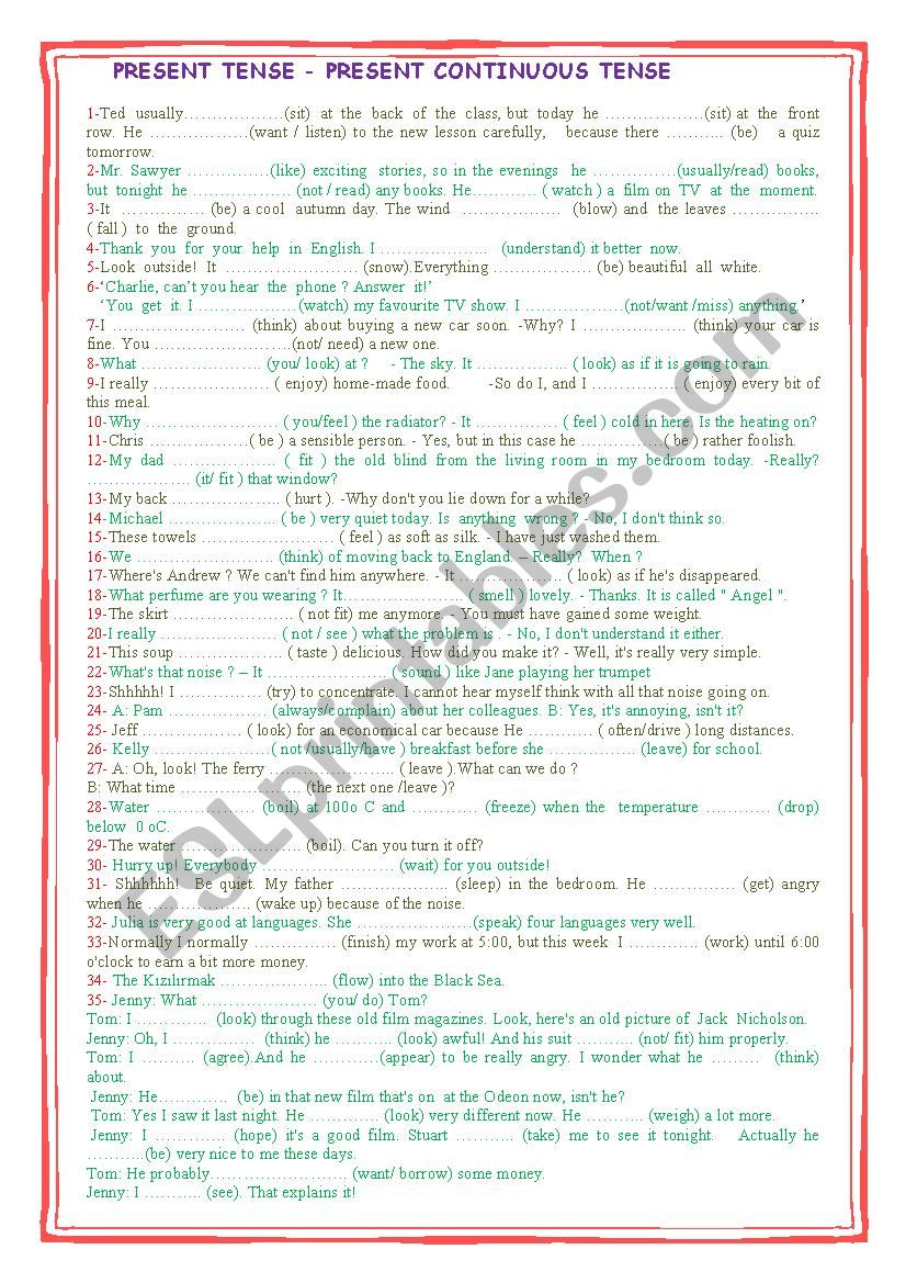 present tense- present continuous tense