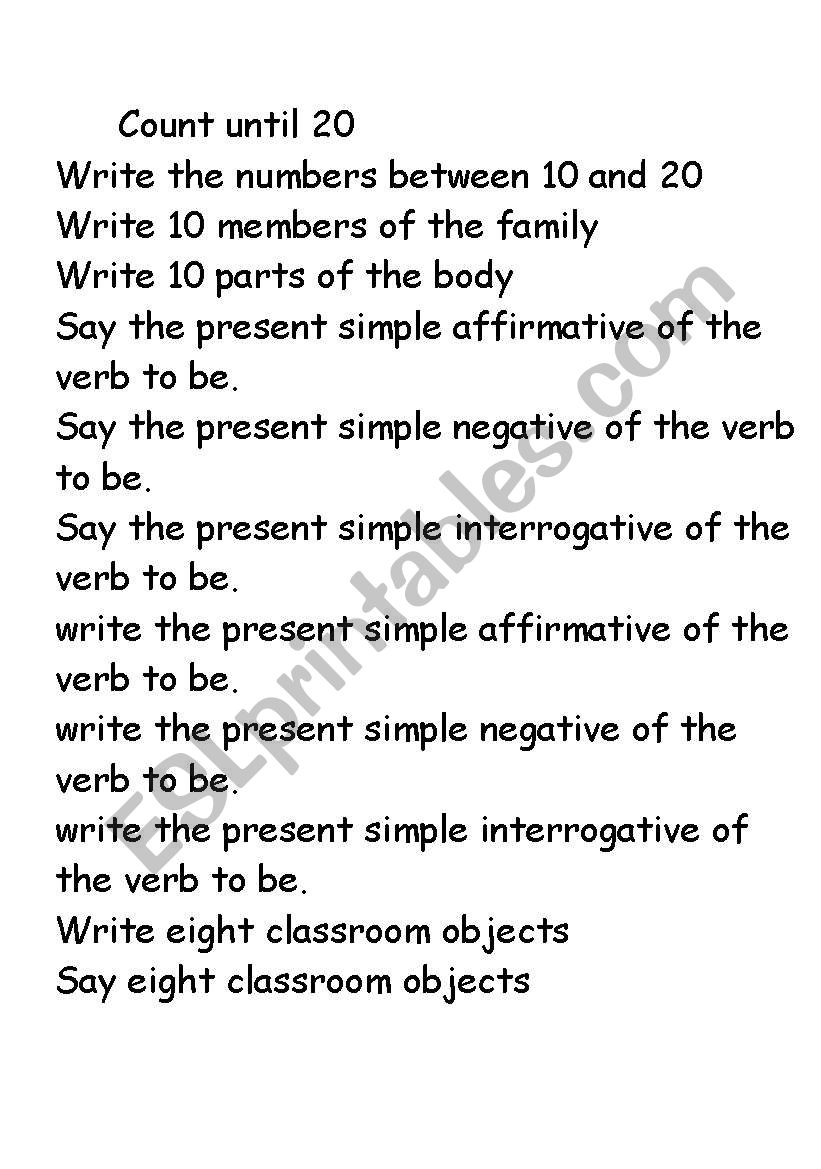 numbers worksheet