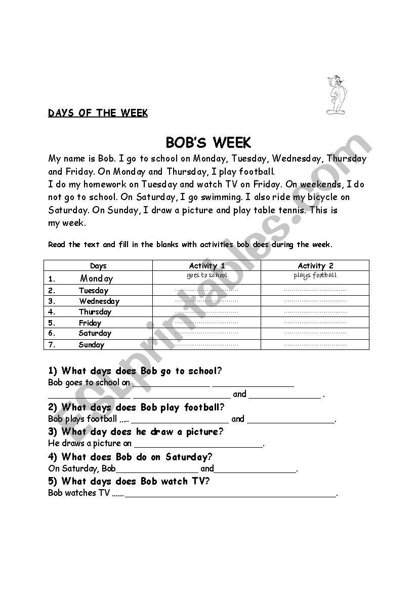 Toms day worksheet