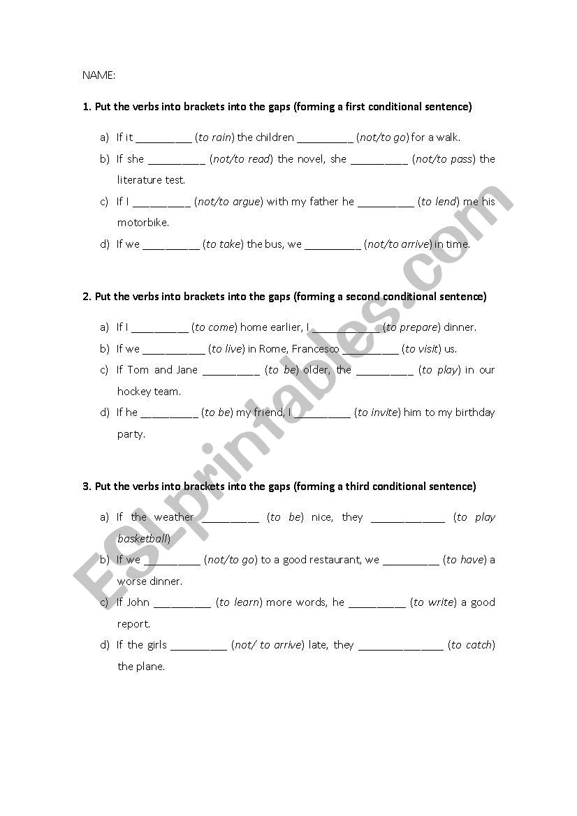 conditionals worksheet