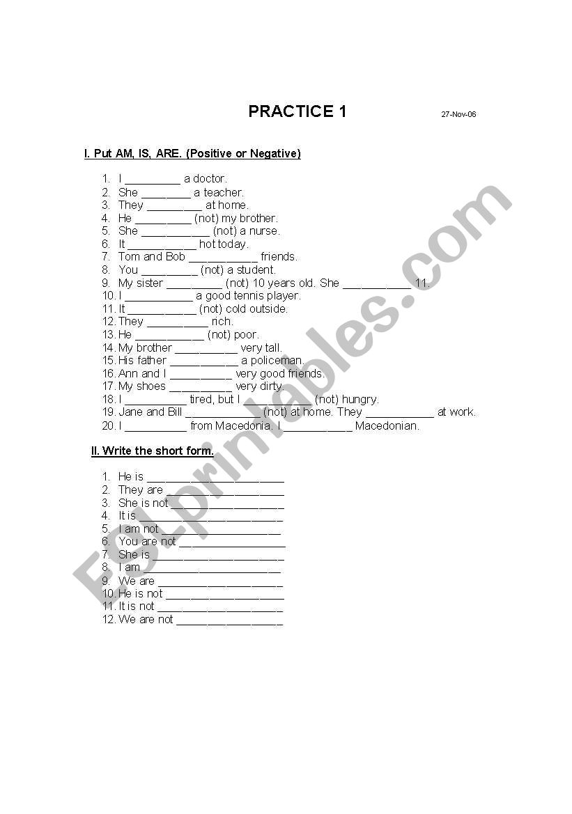 Present Simple TO BE worksheet