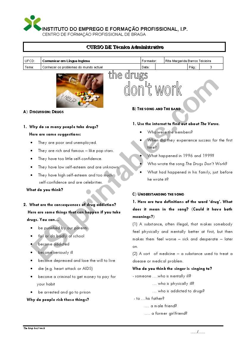 Drugs dont work - The verve worksheet