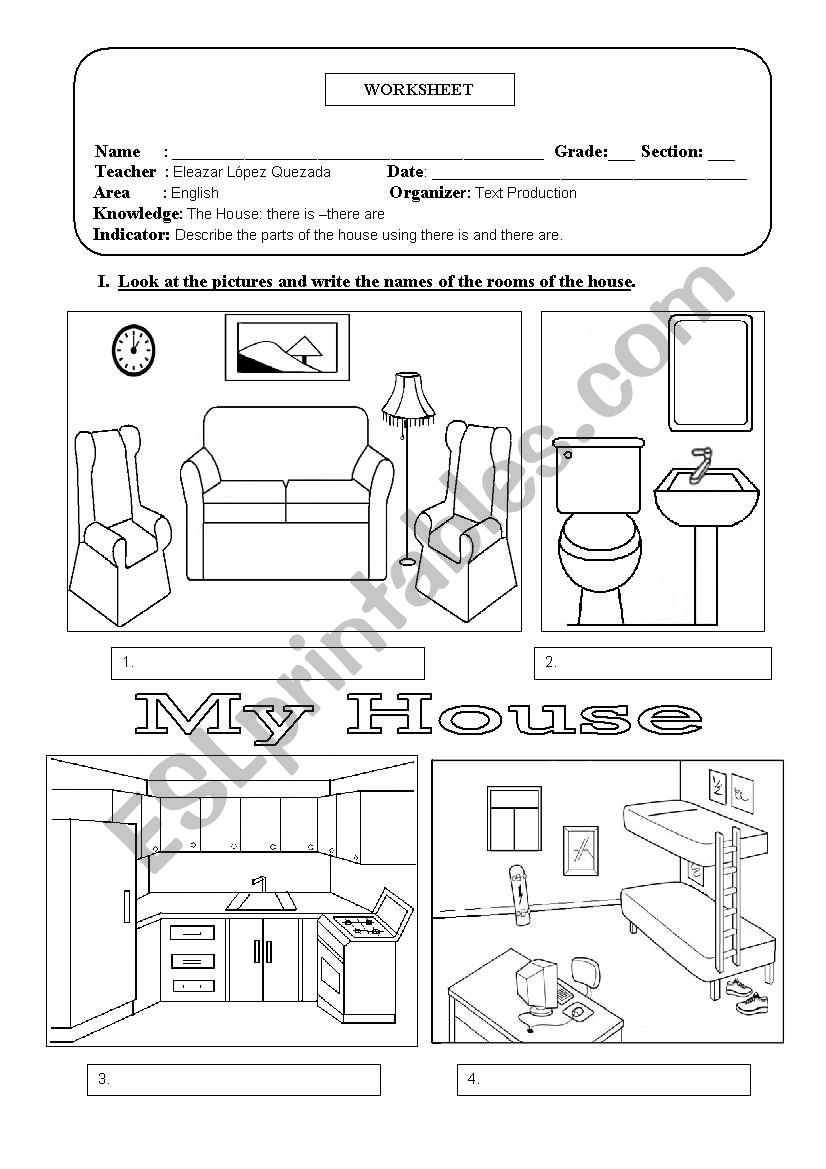 The rooms of the house worksheet