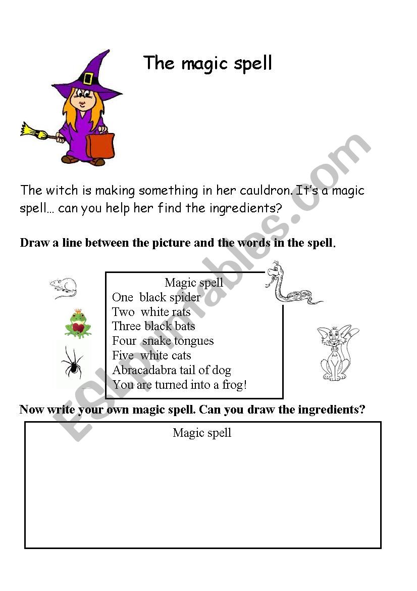 a magic spell worksheet
