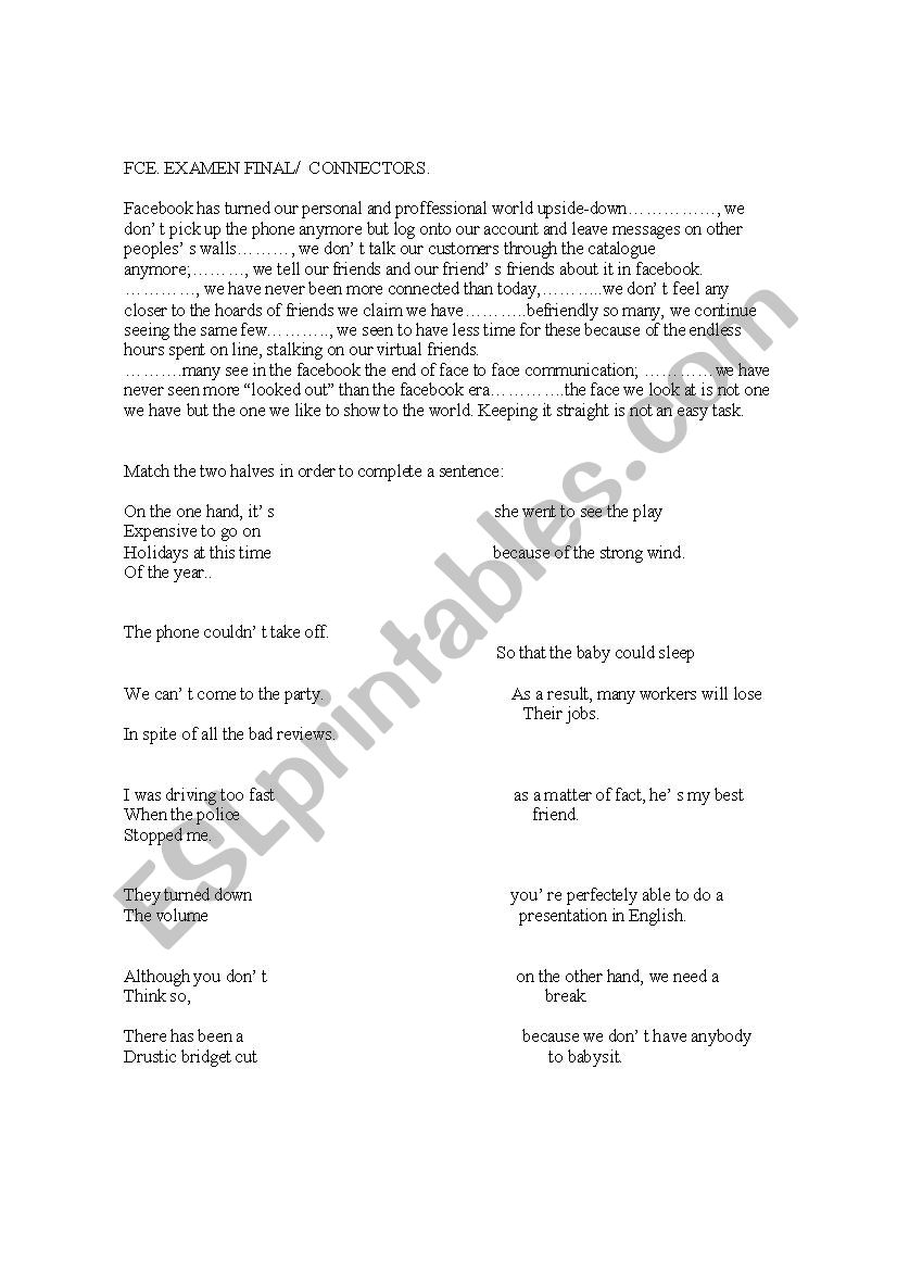 fce connectors. worksheet