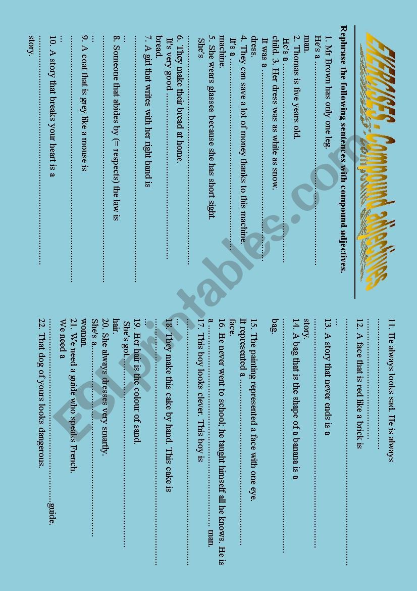 Compound adjectives worksheet