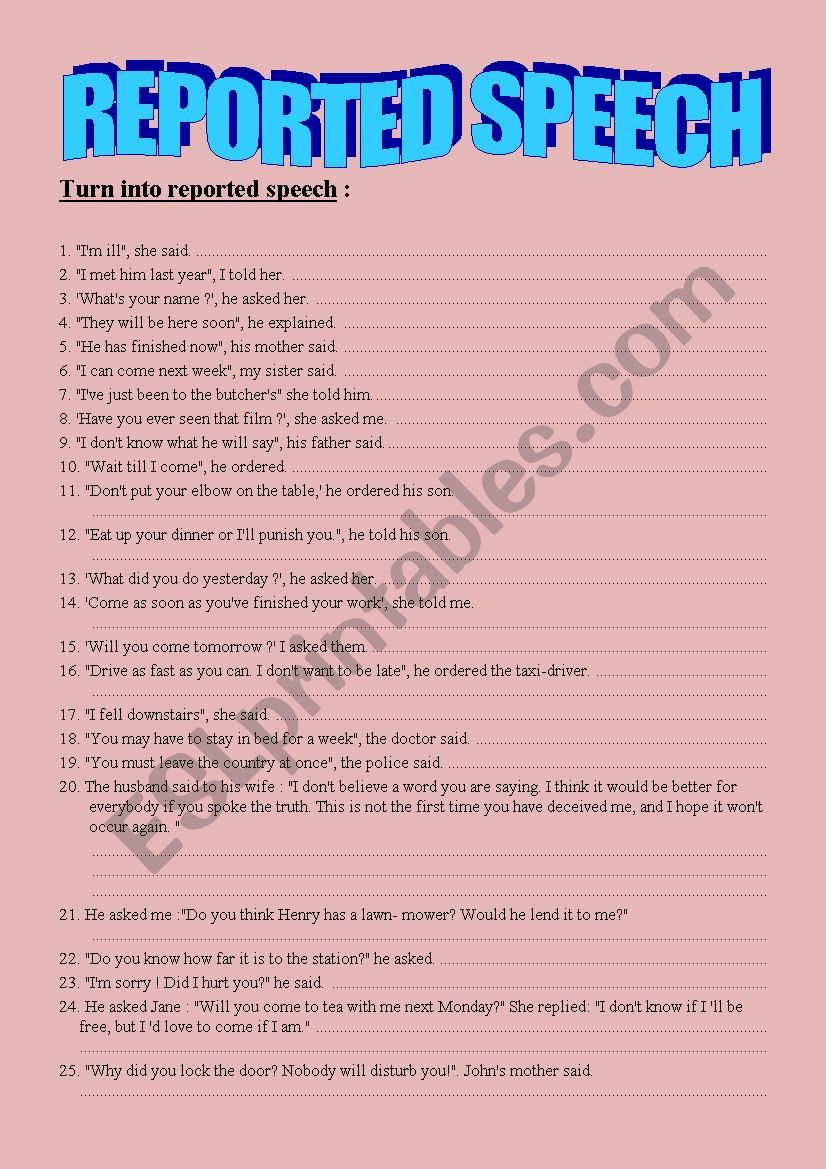 Reported speech worksheet