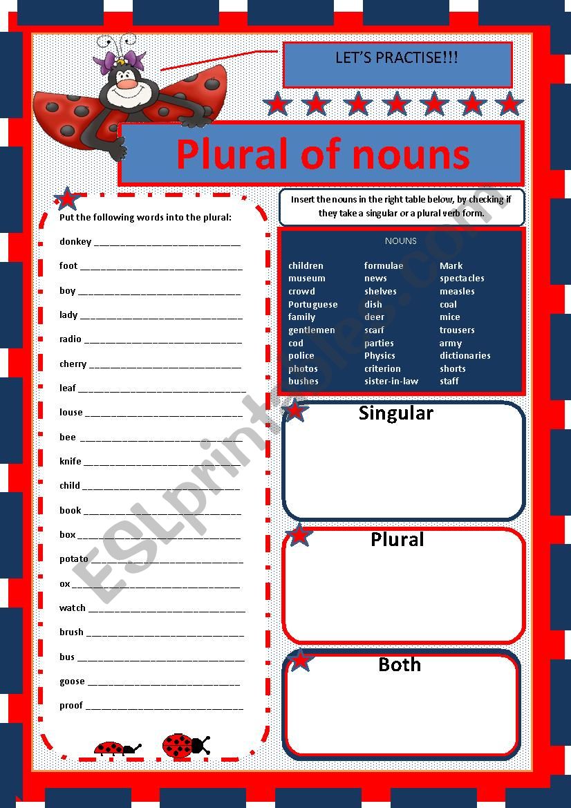plural of nouns - exercises worksheet