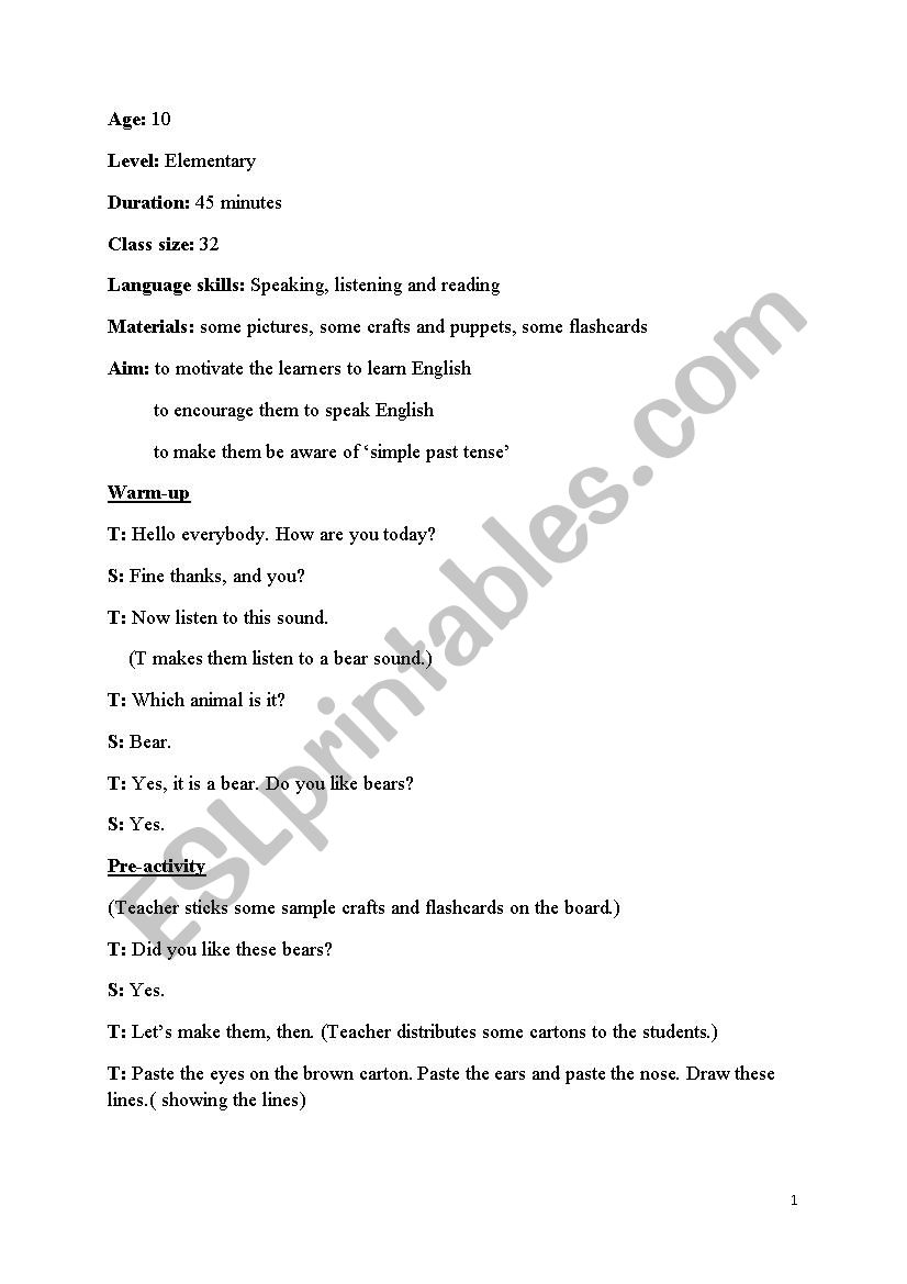 story telling plan in class worksheet