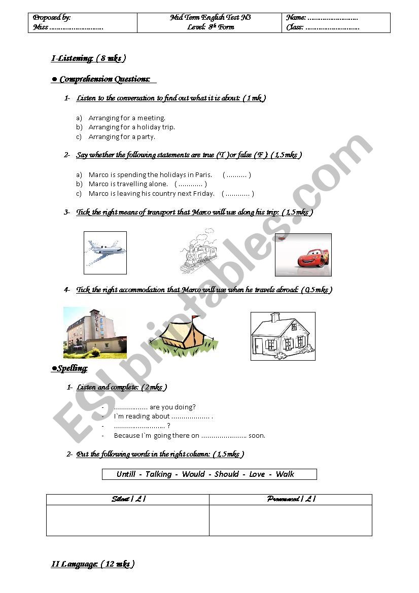 Mid-Term English Test N3 / 8th form