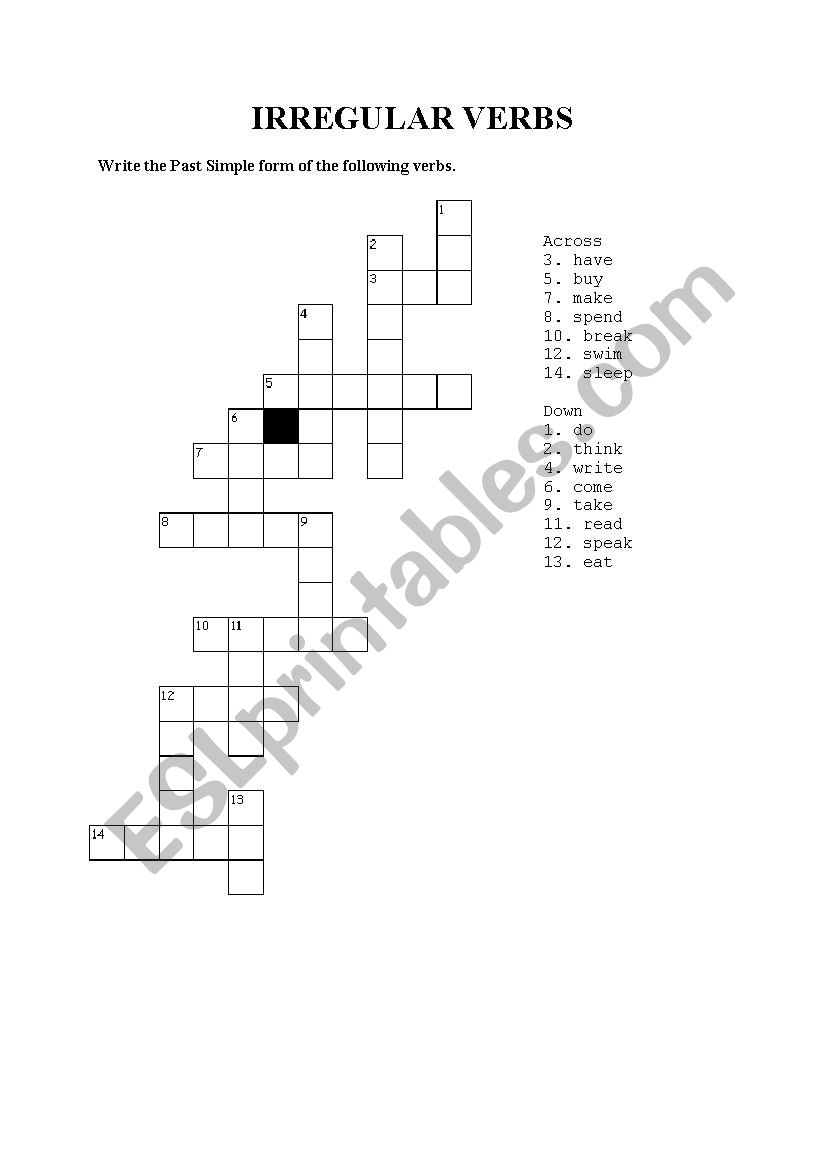 Past Simple Irregular Verbs Crosswords