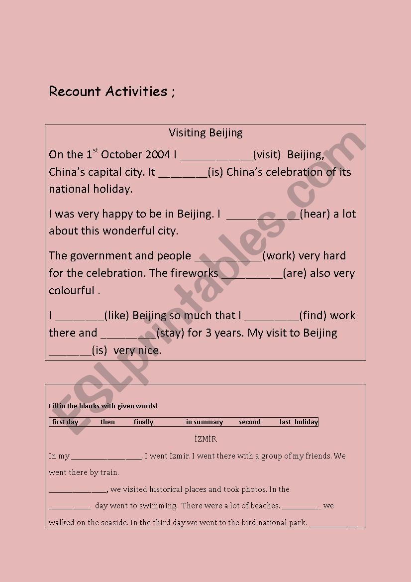 recount activities worksheet