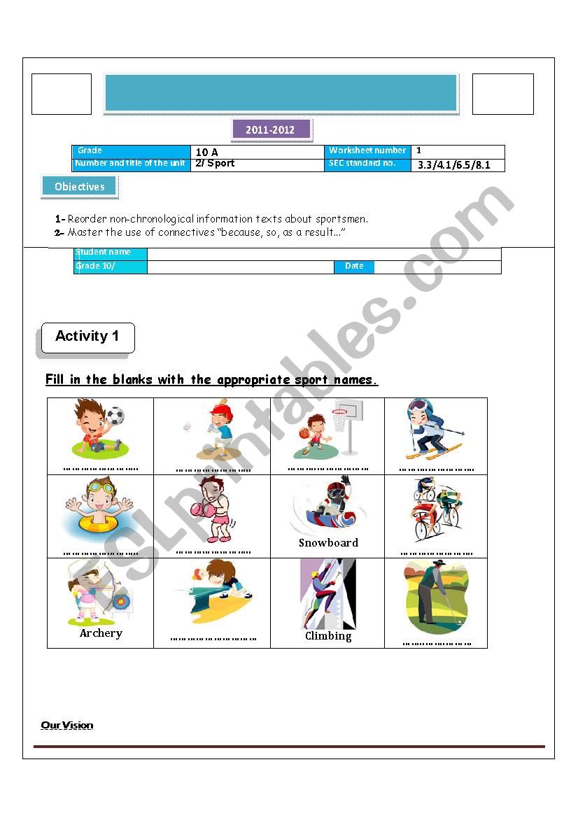 sport 1 worksheet