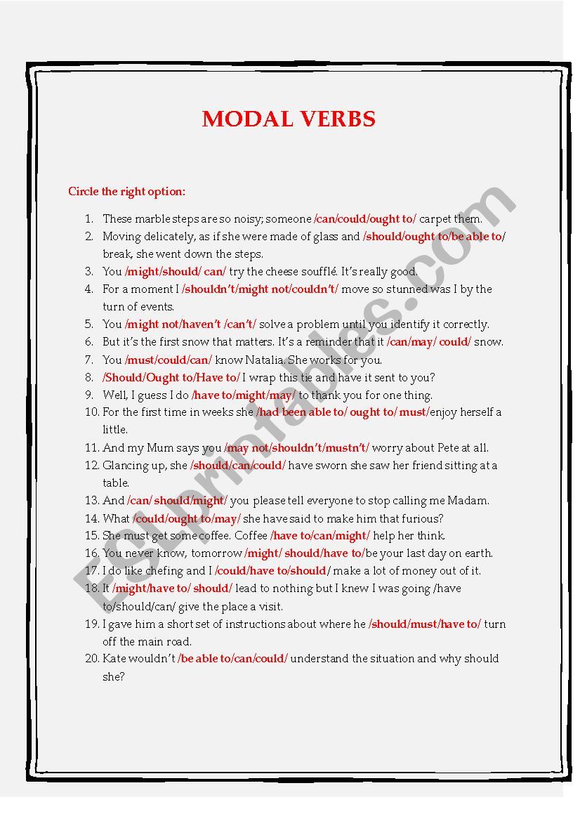 Modal Verbs worksheet