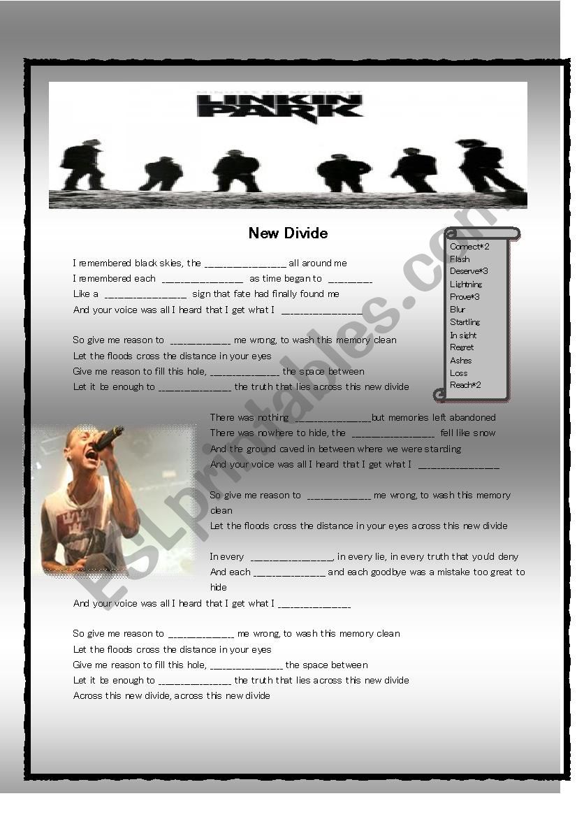 Linkin Park_New Divide song worksheet