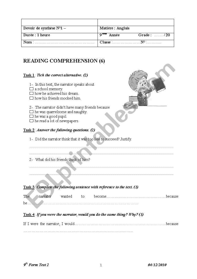 9 form Test 2 worksheet