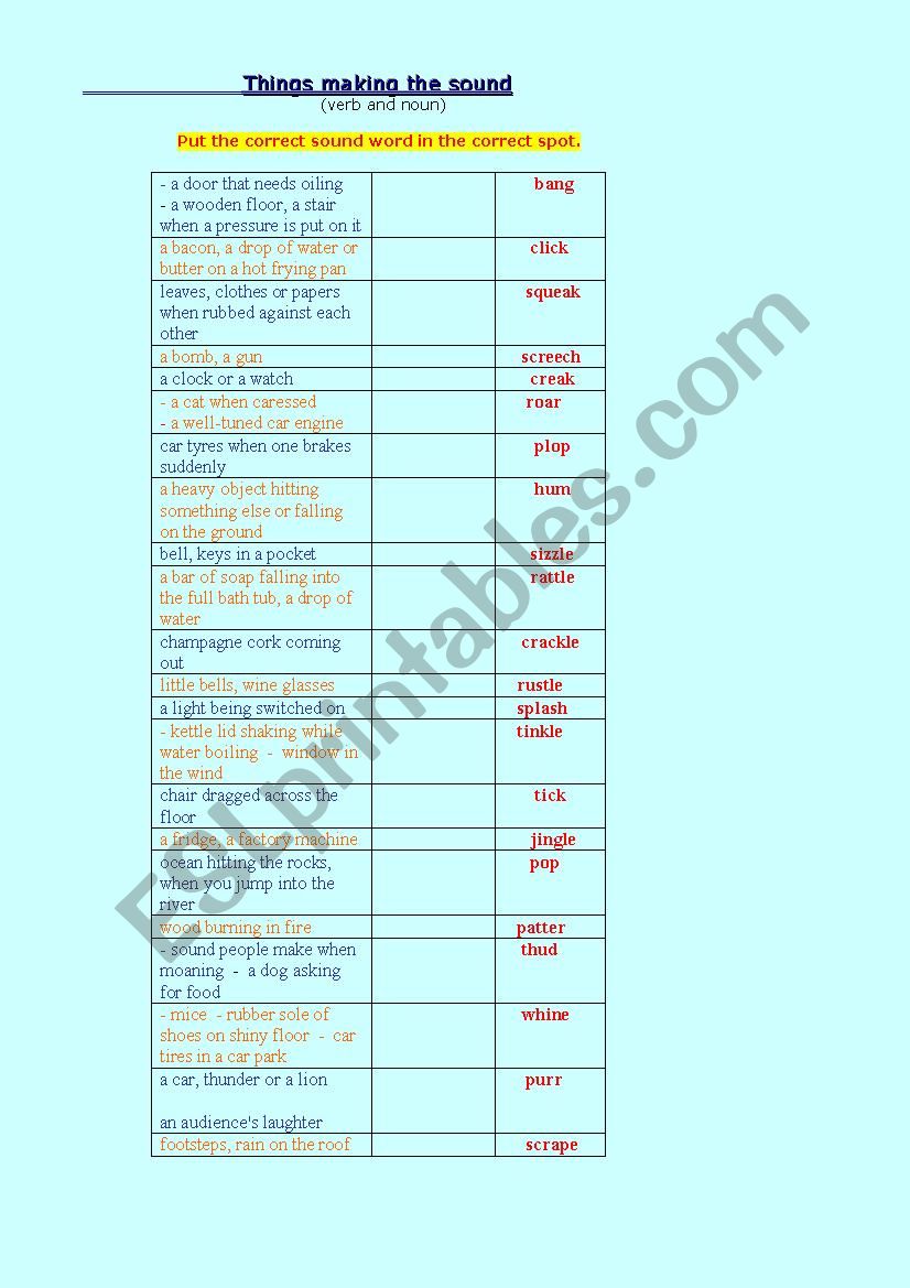 Things making that sound worksheet