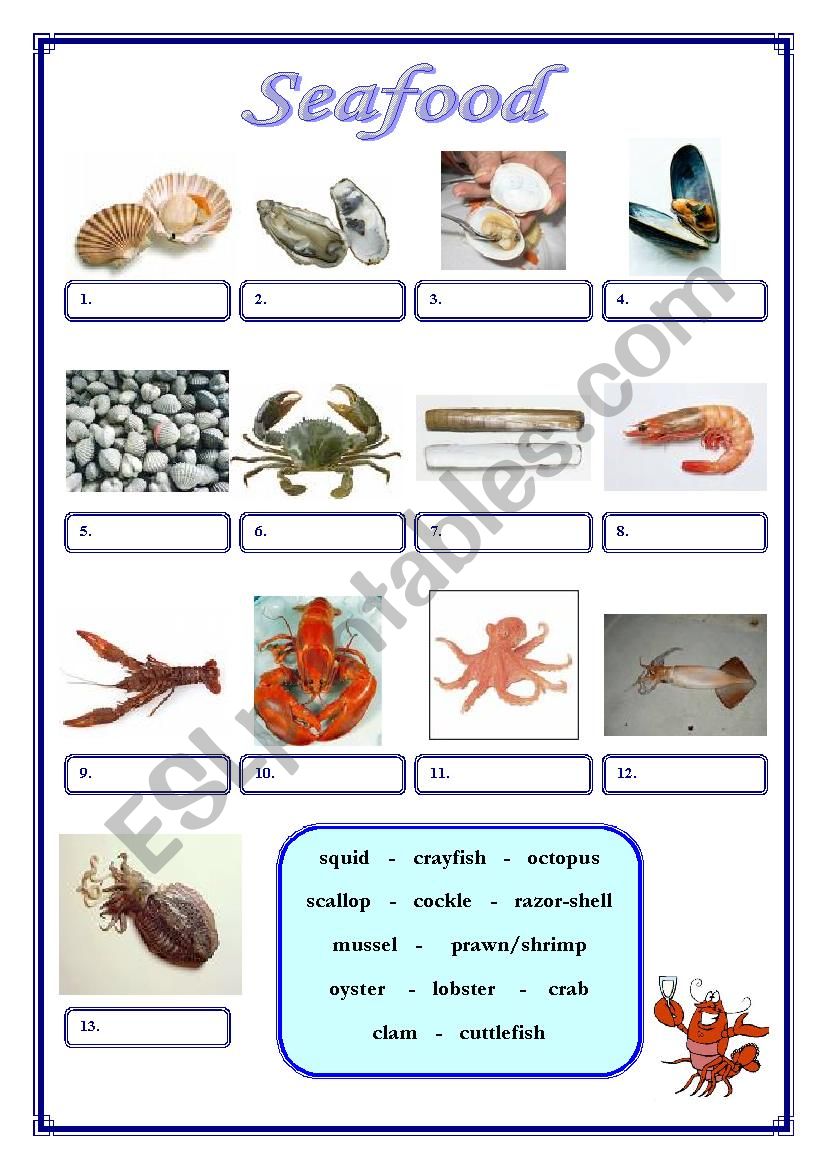 Seafood worksheet