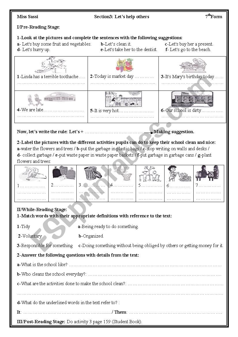 Lets help others worksheet