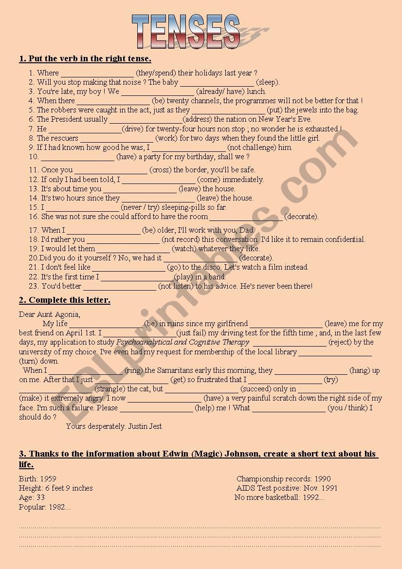 Tenses worksheet