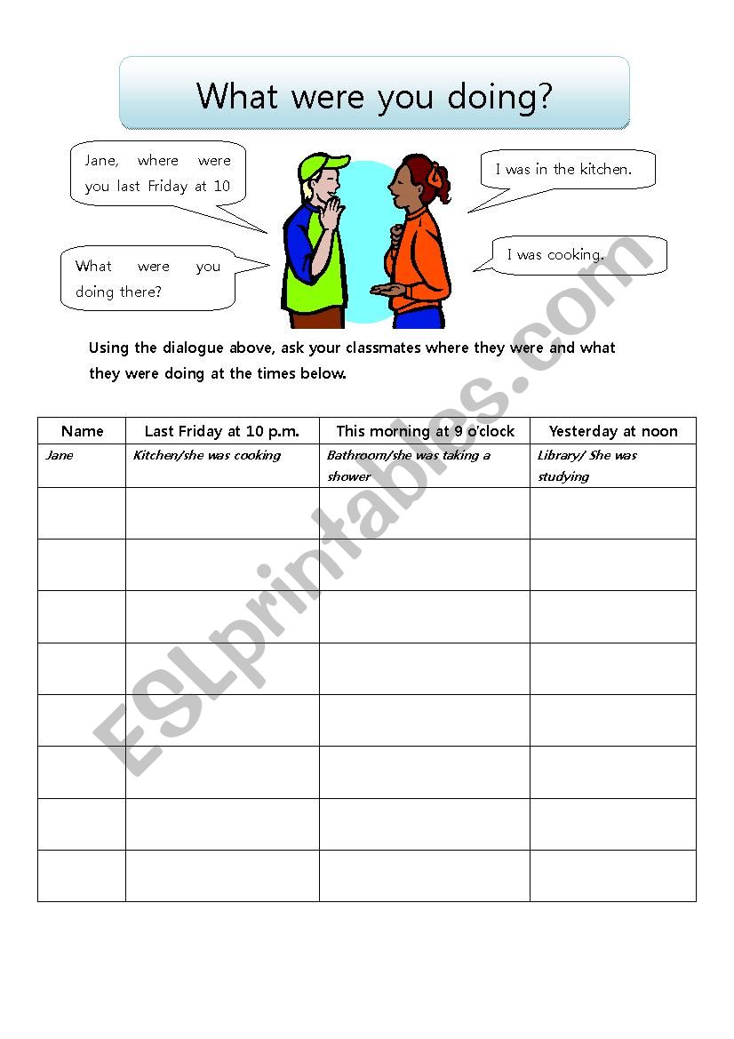 what were you doing? worksheet