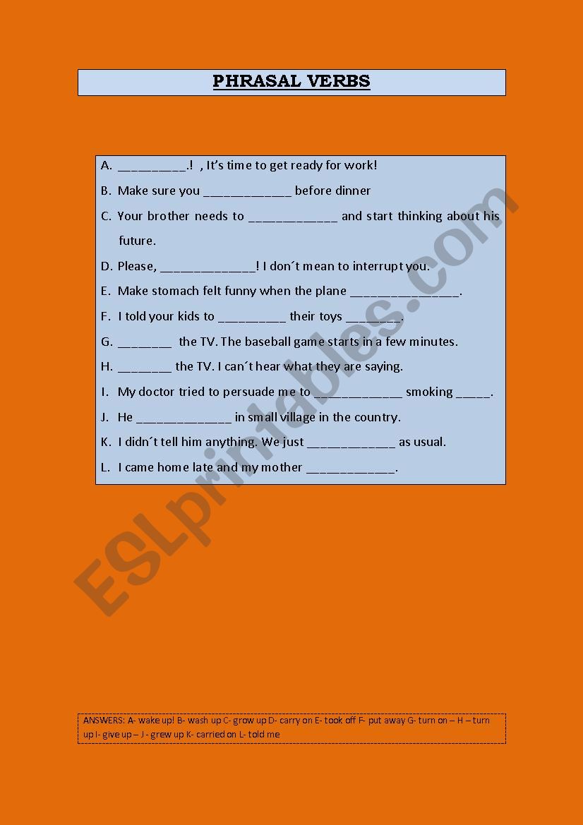 phrasal verbs worksheet