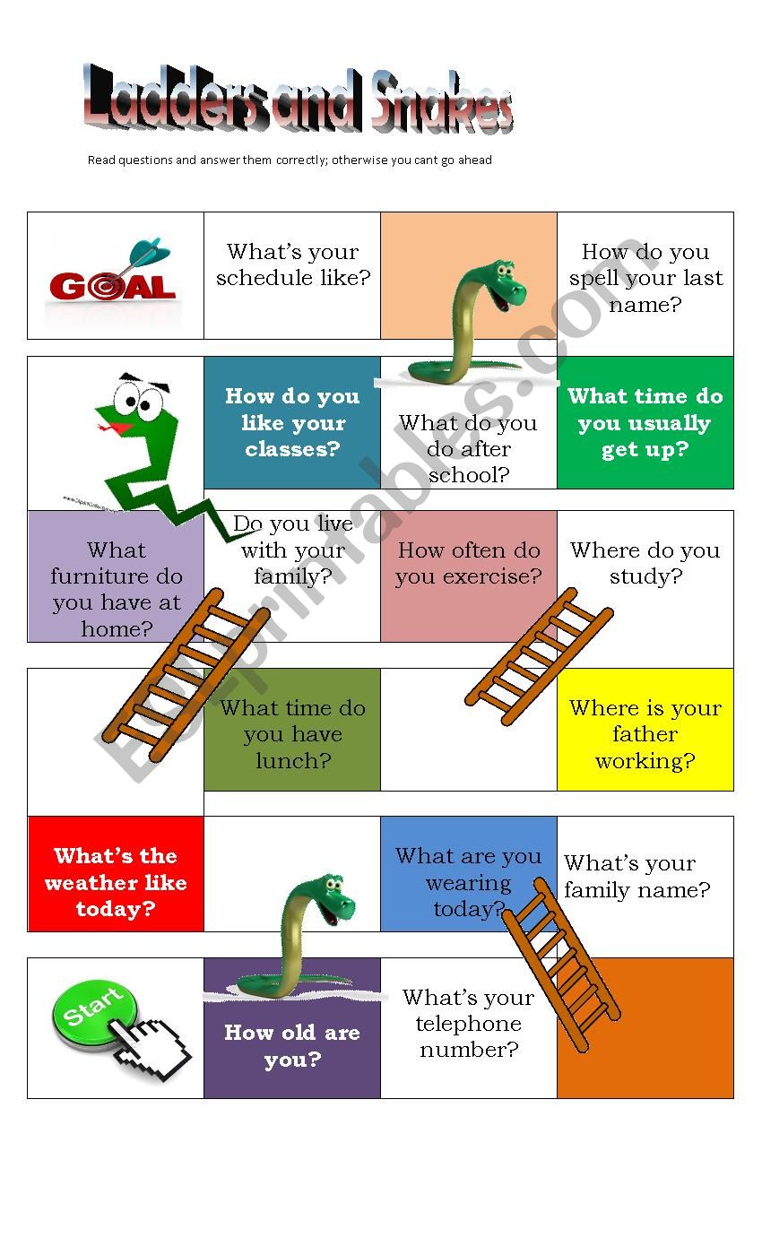 Ladders and snakes  worksheet