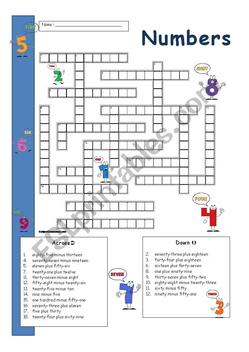 Numbers Crossword worksheet