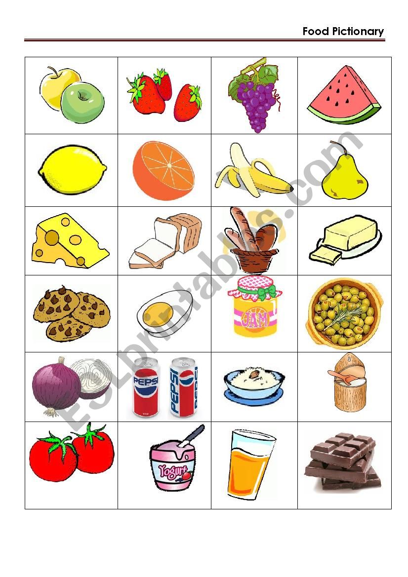 food pictionary worksheet