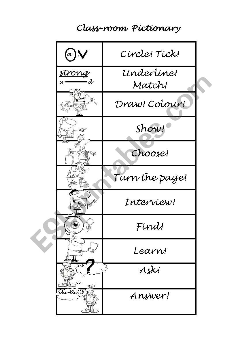 CLASS-ROOM PICTIONARY part-1 worksheet