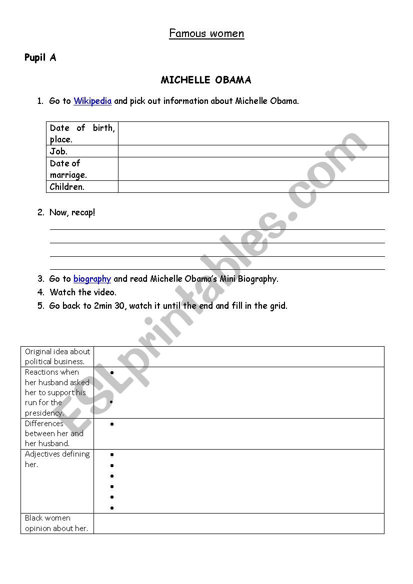 Famous women  worksheet