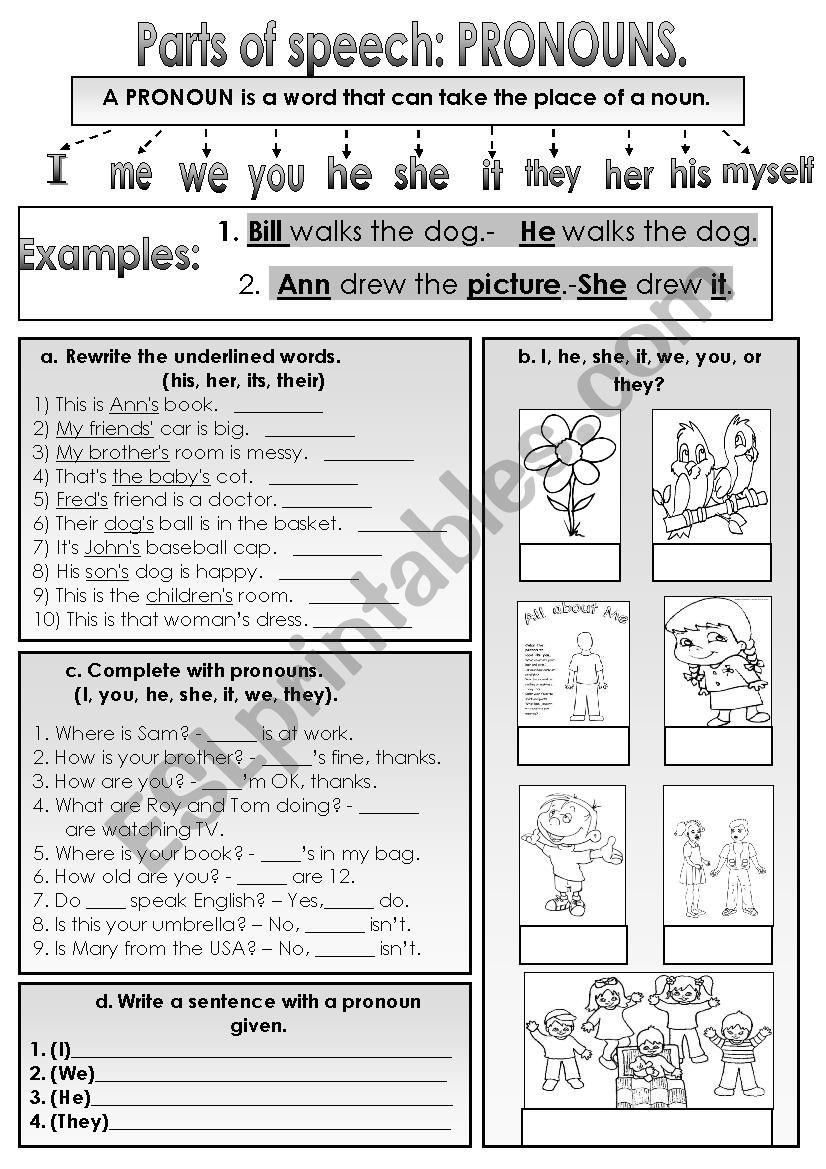 Parts of Speech:Pronouns. worksheet