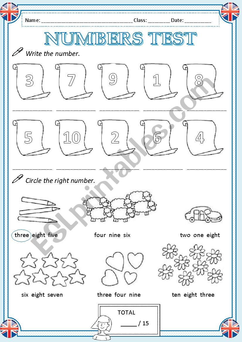 Numbers test worksheet