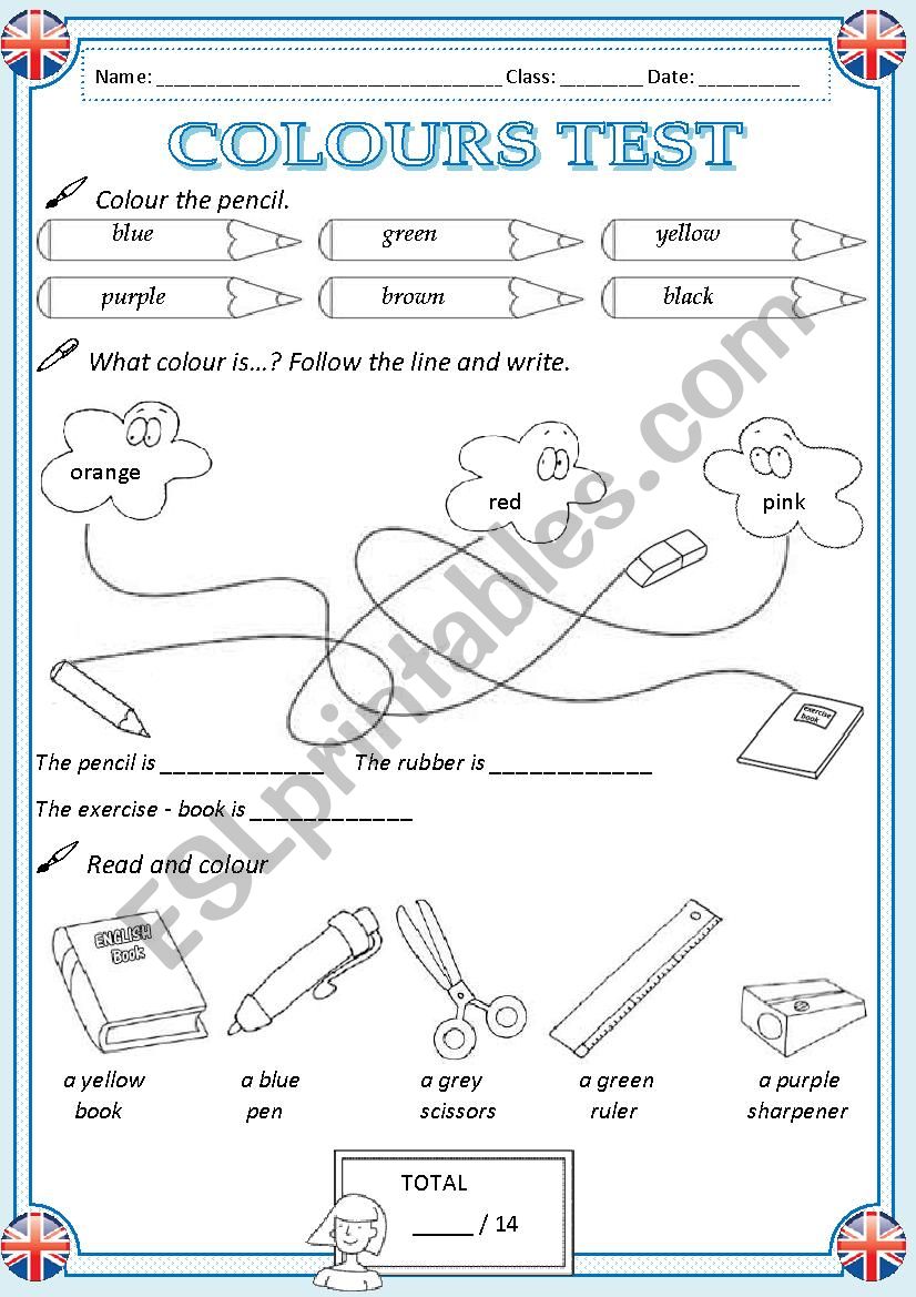Colour test worksheet