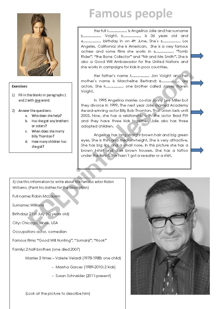 famous people worksheet