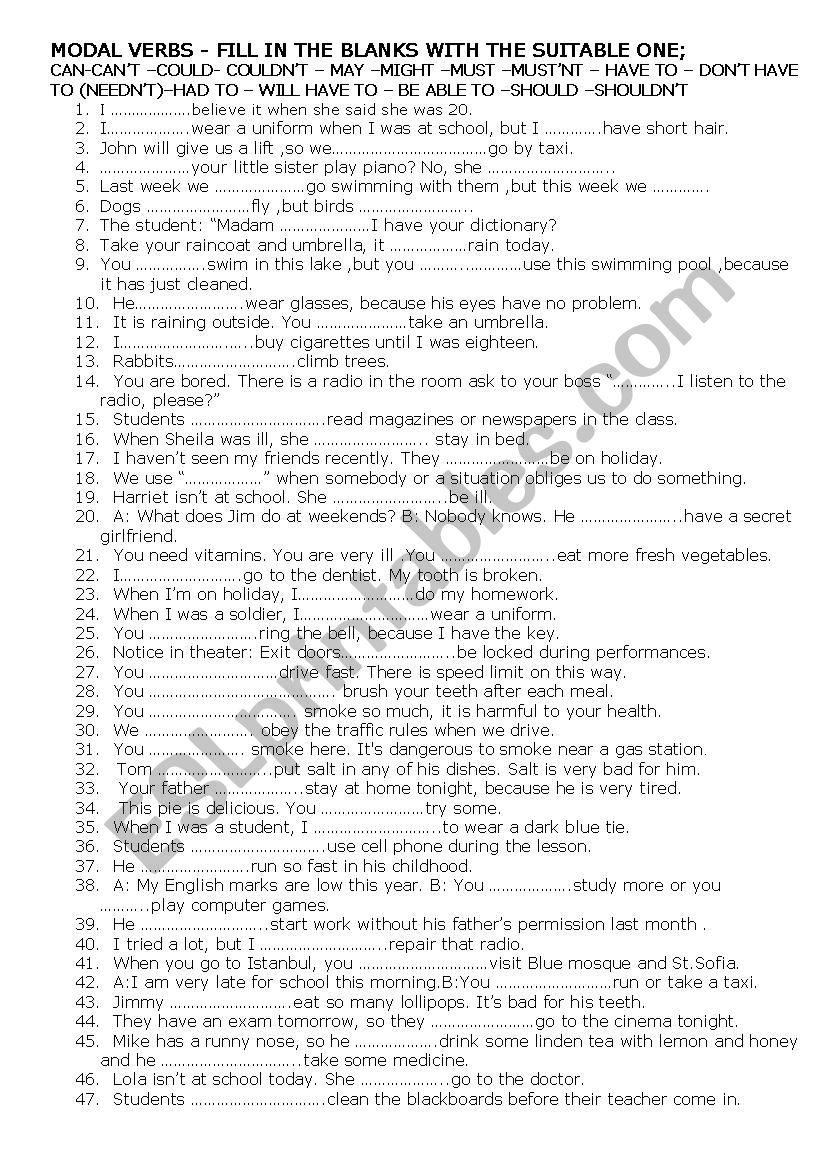 Modal Verbs 2  worksheet