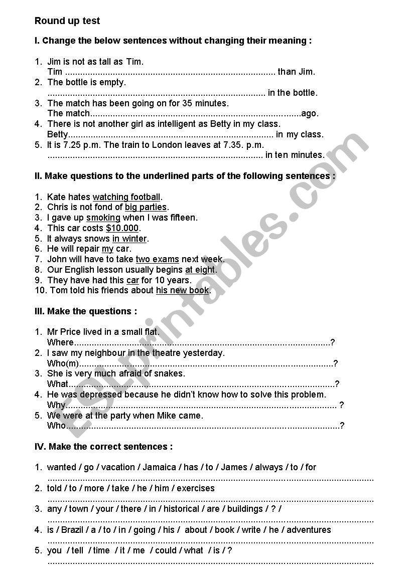 Round up test - elementary worksheet