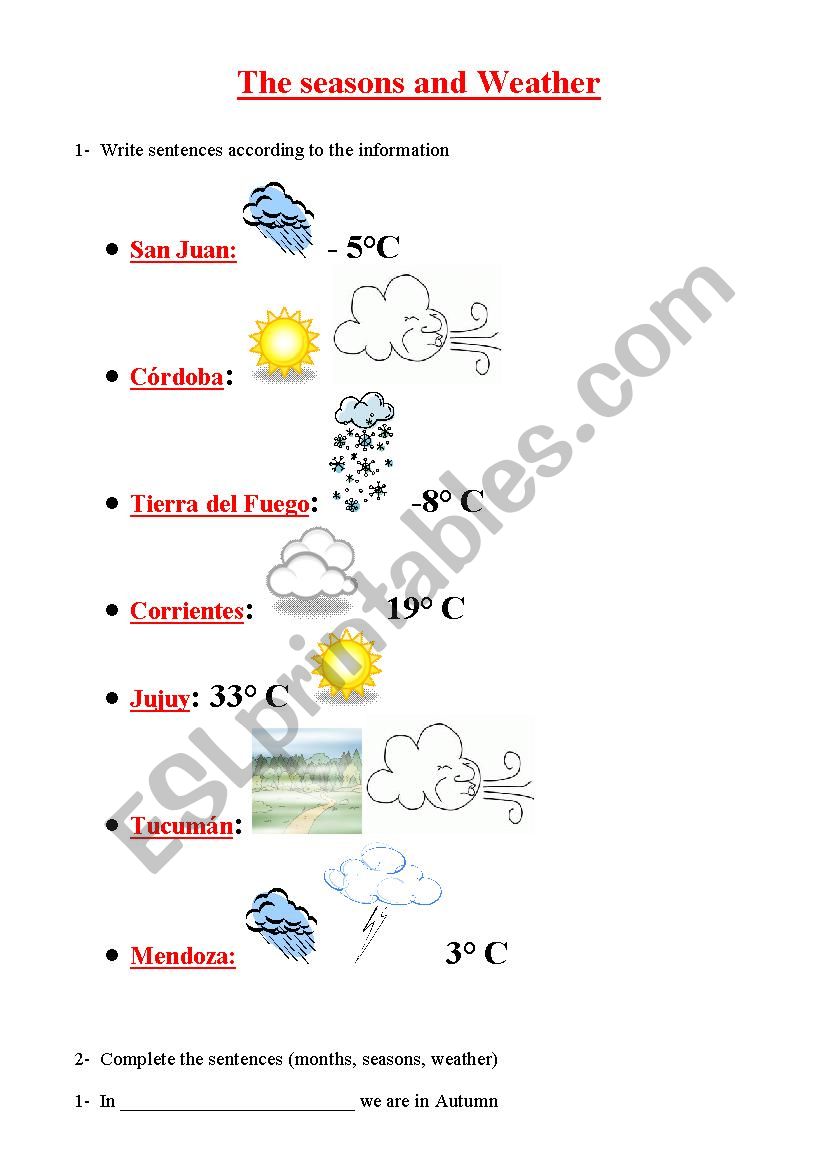 Seasons and weather worksheet