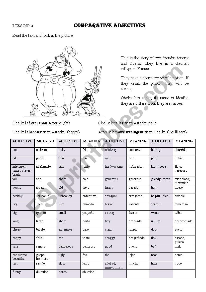 Comparative adjective worksheet