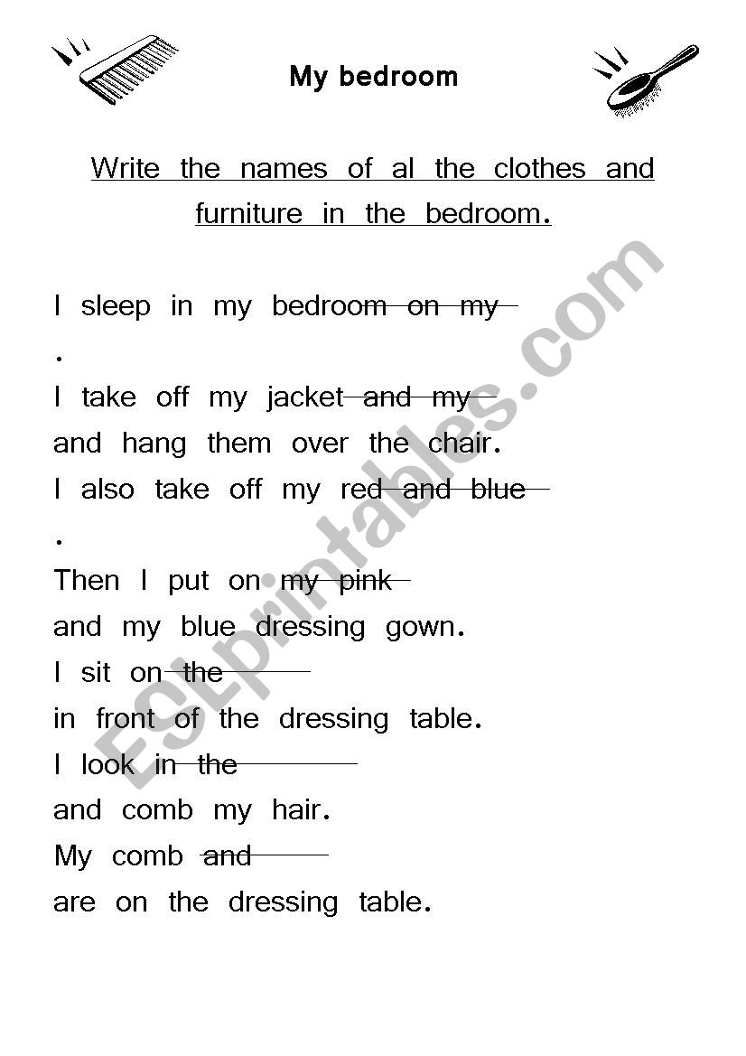 My bedroom worksheet