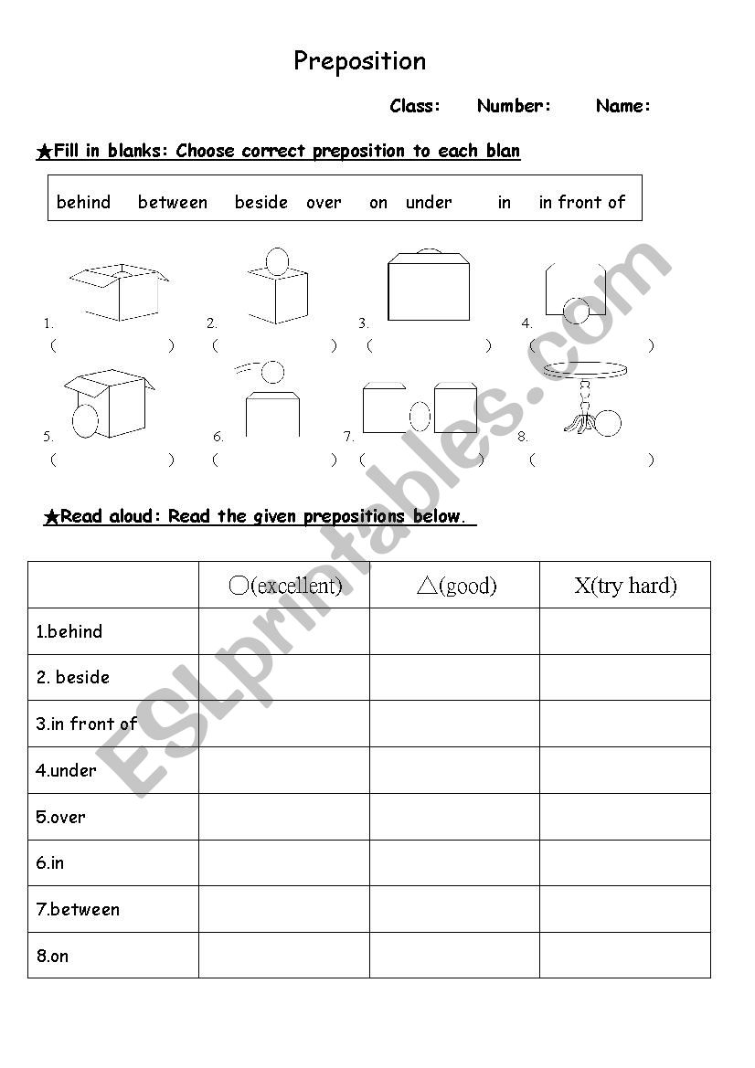 Prepostion matching & reading 