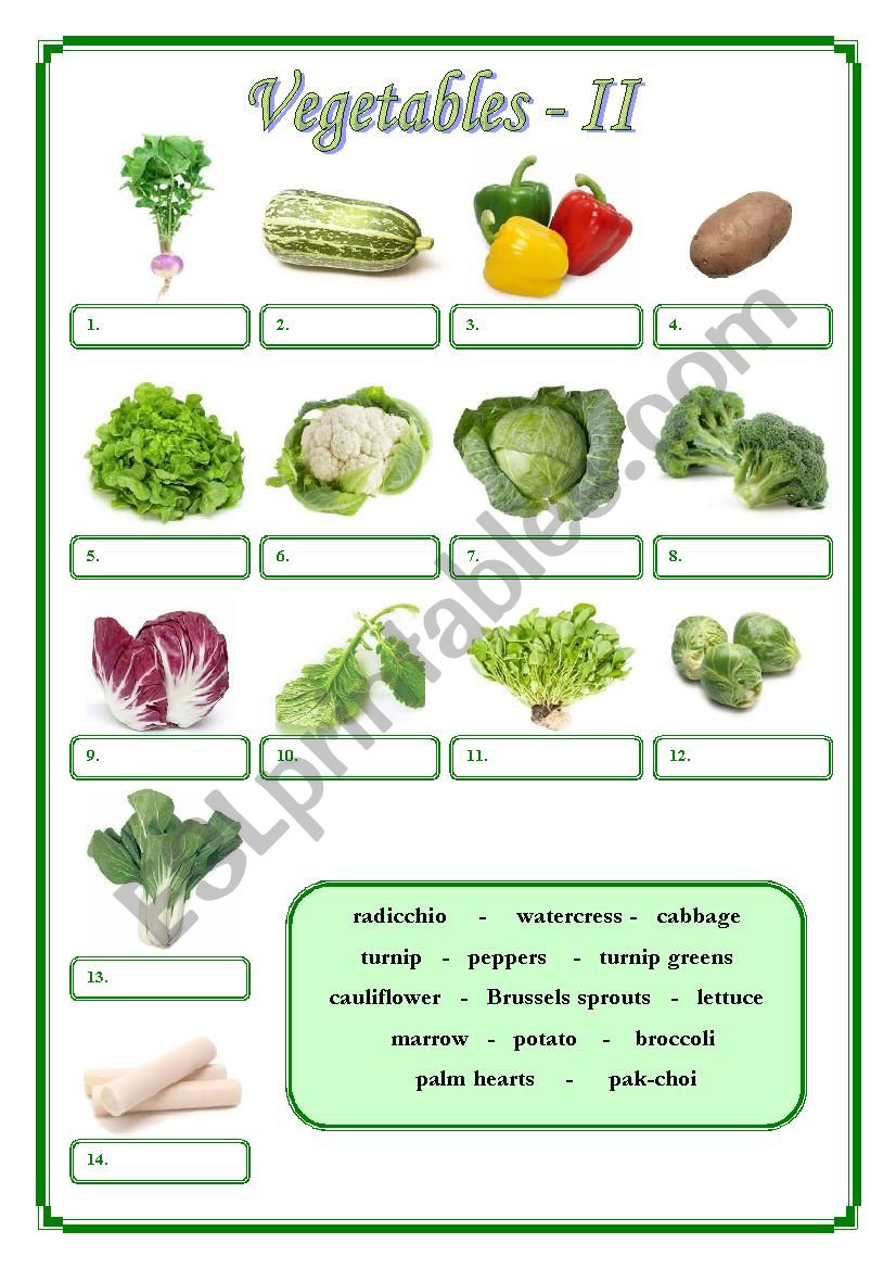 Vegetables II worksheet