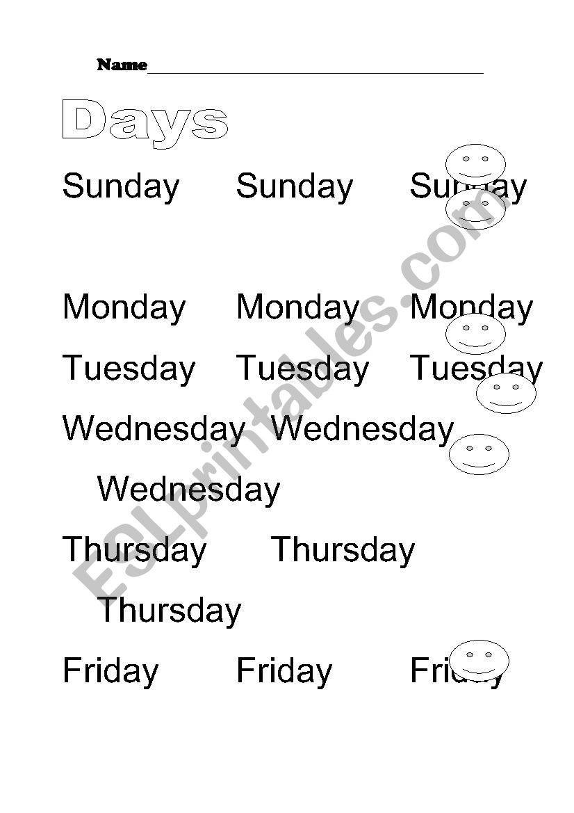  the days and the months worksheet